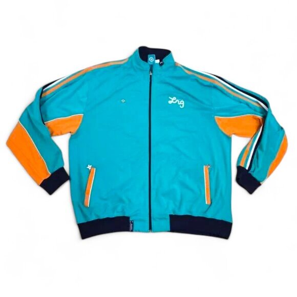LRG Lifted Research Group Track Jacket Mens 3XL Teal Orange Full Zip Colorblock - Picture 1 of 8
